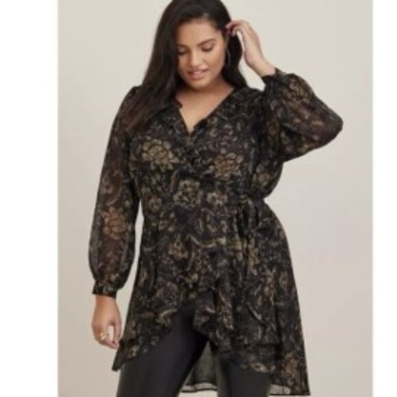 Torrid Chiffon Layered Tie-Front Surplice Tunic Blouse Top Size 3 (22-24) 3X NWT - Picture 1 of 11